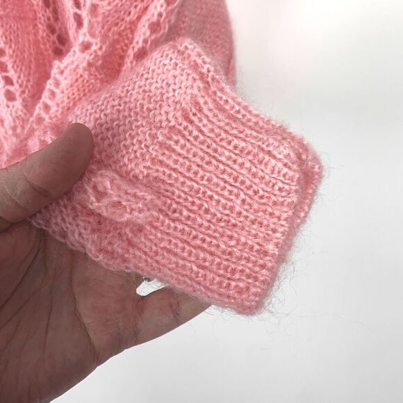 Vintage Gerard Works Pink Open Weave Short Knit Mohair Blend Cardigan Small - Picture 7 of 9